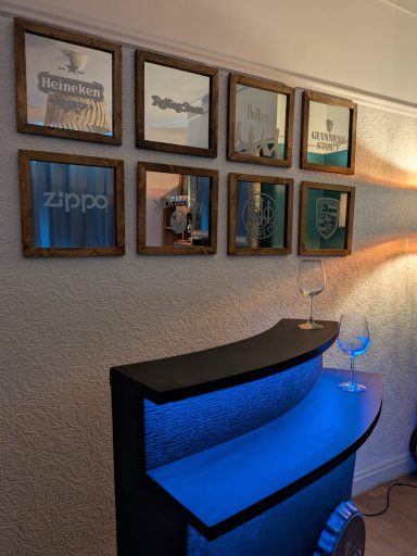 wine rack, bar, mirror frames