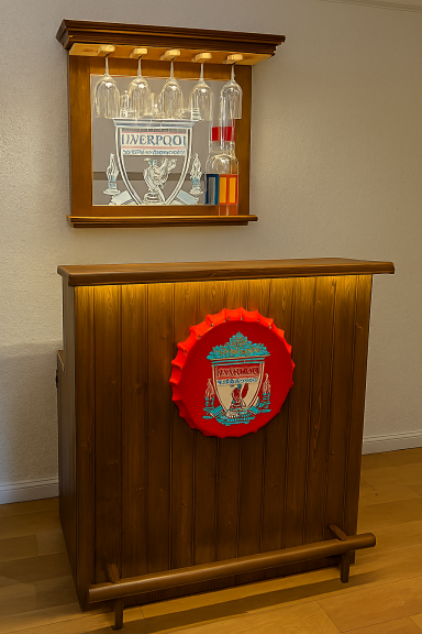 rustic, Irish pub, beer dispenser, alcohol storage unit, Arsenal football club, FA cup, EFL cup, Champions League, FIFA, UEFA, Europa league
